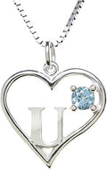Silver Sterling Necklace Initial Letter A-Z Birthstone for Women – Personalized Custom Jewelry Pendant with Heart Design Customized Dainty Charm for Wife Girlfriend Mom – 18" Box Chain