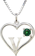 Silver Sterling Necklace Initial Letter A-Z Birthstone for Women – Personalized Custom Jewelry Pendant with Heart Design Customized Dainty Charm for Wife Girlfriend Mom – 18" Box Chain