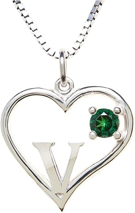 Silver Sterling Necklace Initial Letter A-Z Birthstone for Women – Personalized Custom Jewelry Pendant with Heart Design Customized Dainty Charm for Wife Girlfriend Mom – 18" Box Chain
