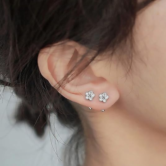 925 Sterling Silver Cubic Zirconia Screw Back Cute Flower Stud Earrings for Women
