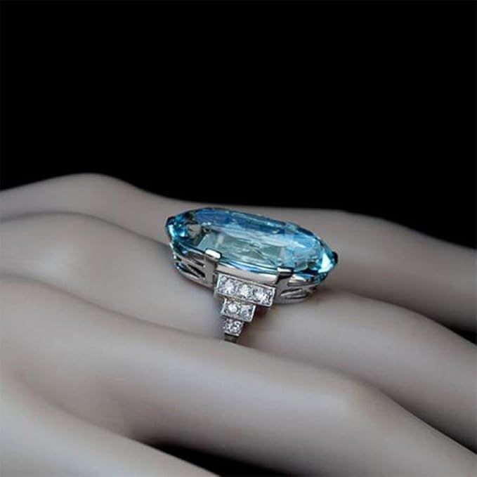 925 Silver Super Flash Oversized Oval Blue Crystal Ring Found Diamond Ring Found Female Jewelry Earrings (US Code 9)