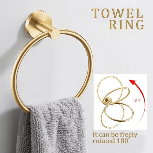 6 Pieces Brushed Gold Bathroom Hardware Accessories Set Hand Towel Ring 16&23.6 - Image 3