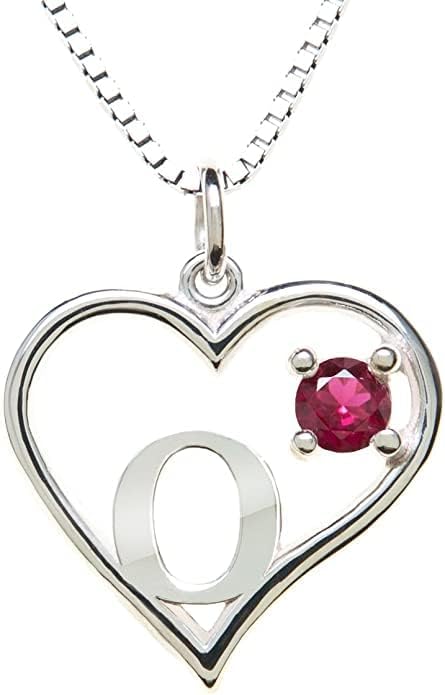 Silver Sterling Necklace Initial Letter A-Z Birthstone for Women – Personalized Custom Jewelry Pendant with Heart Design Customized Dainty Charm for Wife Girlfriend Mom – 18" Box Chain