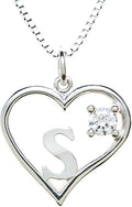 Silver Sterling Necklace Initial Letter A-Z Birthstone for Women – Personalized Custom Jewelry Pendant with Heart Design Customized Dainty Charm for Wife Girlfriend Mom – 18" Box Chain