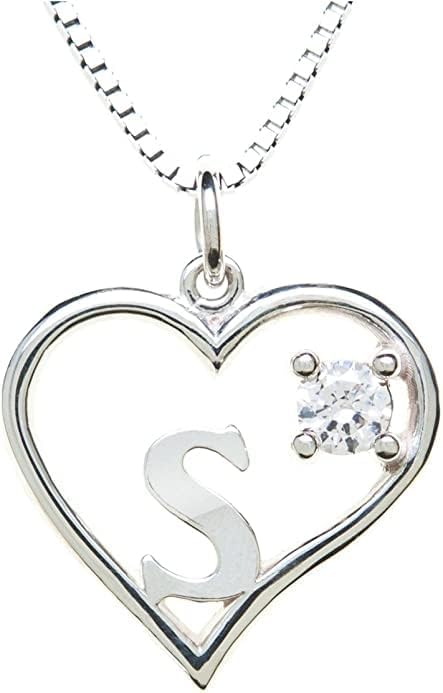 Silver Sterling Necklace Initial Letter A-Z Birthstone for Women – Personalized Custom Jewelry Pendant with Heart Design Customized Dainty Charm for Wife Girlfriend Mom – 18" Box Chain
