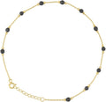 14K Yellow Gold Black Beaded Fashion Link Anklet Size 10 Inches