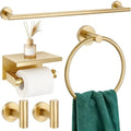 5 Pieces Bathroom Hardware Accessories Set Brushed Gold, 24Inch Bathroom Towel by Delarkusi