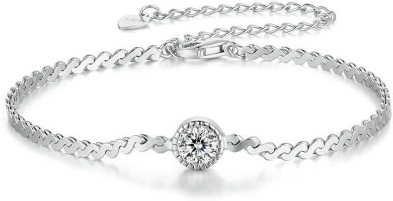 14K White Gold Over S925 Sterling Silver Princess/Round Cut D-color VVS1 Diamond Bracelet, Adjustable Chain with 0.7ct/0.5ct/1ct Diamond, Ideal Surprise for Trendy Women