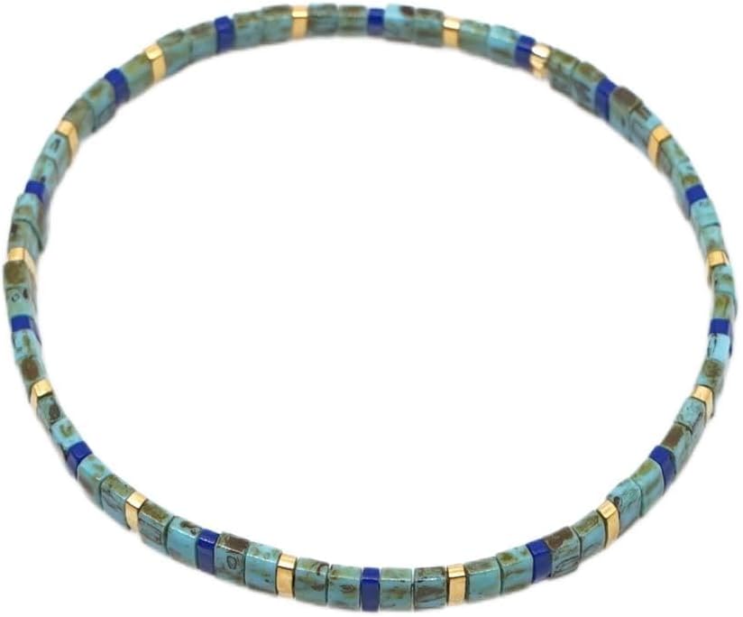 Sonateomber Tila Flat Beaded Stretch Bracelets for Women, Trendy Unique Colorful Square Beads Handmade Stack Bracelet Friendship Accessories Fashion Jewelry Gift