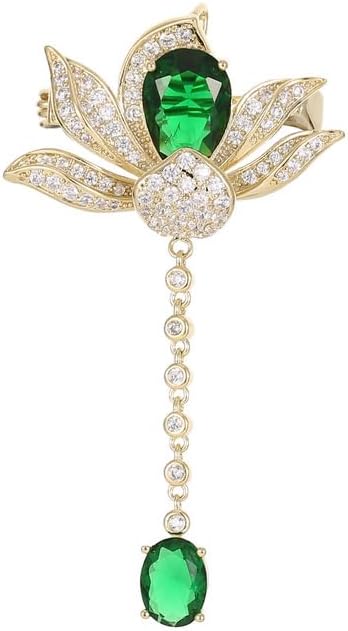 14K Gold Handmade Enamel Water Lily Brooch, Freshwater Pearl Pendant, Elegant Design for Cheongsam, Coats and Chinese Style Outfits