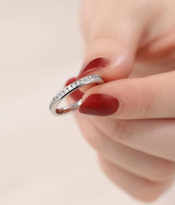 TIGRADE 2.5mm 4mm 5mm 6mm Titanium Ring Cubic Zirconia Engagement Ring Wedding Band Size 3 to 13.5
