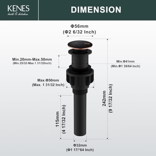 KENES Oil Rubbed Bronze Pop Up Bathroom Sink Drain Stopper Without Overflow - Image 6