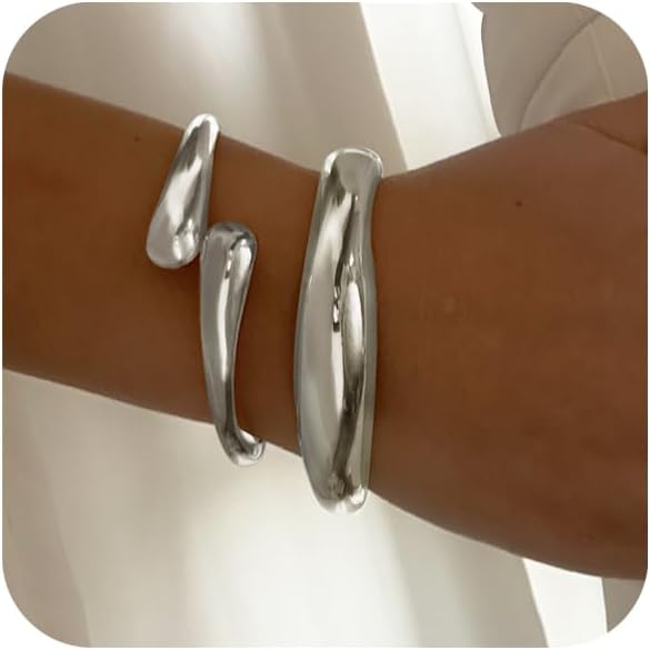 Chunky Gold Bangles Bracelets for Women Gold Cuff Bracelet Set Waterproof Non Tarnish Stack Bracelet for Women Gifts