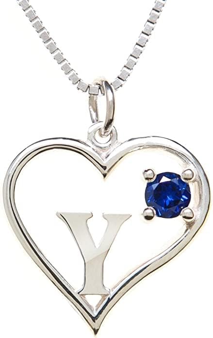 Silver Sterling Necklace Initial Letter A-Z Birthstone for Women – Personalized Custom Jewelry Pendant with Heart Design Customized Dainty Charm for Wife Girlfriend Mom – 18" Box Chain