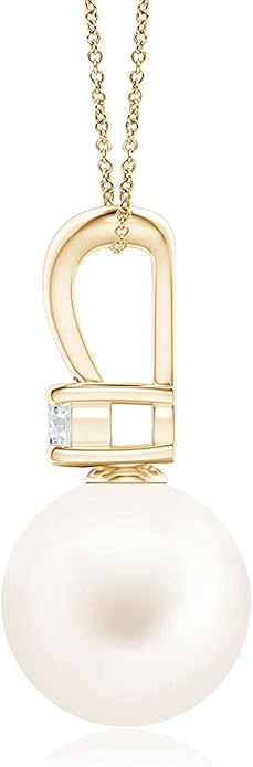 Angara Freshwater Pearl Pendant for Women | Freshwater Pearl V-Bale Pendant in 14K Solid Gold/Platinum With 18" Chain | June Birthday, Anniversary, Gemstone Jewelry Gift