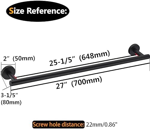 Towel Bar for Bathroom Matte Black, 27Inch Towel Rack Wall Mounted, Thicken - Image 5