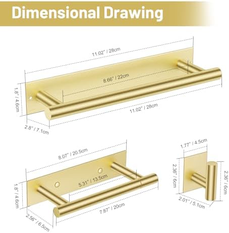 Lairuier Brushed Gold Bathroom Hardware Set, Adhesive or Screw Wall Mounted - Image 6