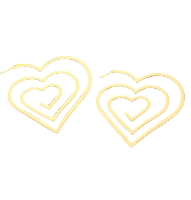 Trendy Large Gold Spiral Heart Stud Earring for Women, Statement Hollow Silver Big Love Hearts Y2k Earrings Bold Personalized Prom Party Jewelry Gifts