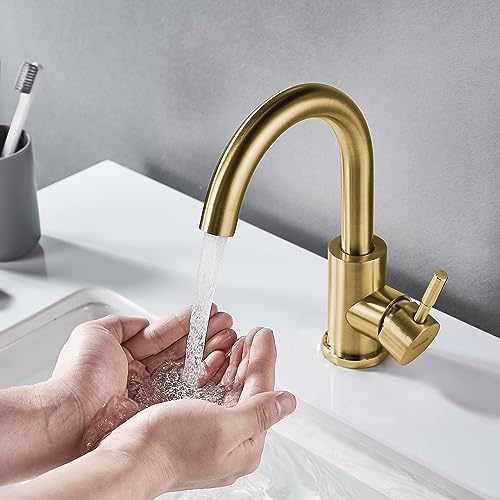 Wet Bar Sink Faucet Single Hole Brushed Gold, Modern Single Handle Bathroom - Image 7