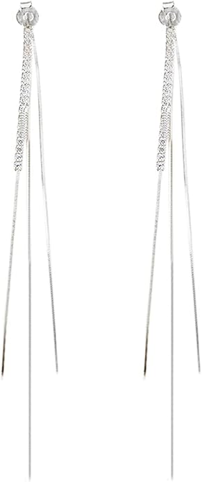 SLUYNZ 925 Sterling Silver CZ Dangle Earrings Chain for Women Teens Long Dangle Earrings Tassel with Snake Chain Backs