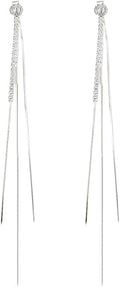 SLUYNZ 925 Sterling Silver CZ Dangle Earrings Chain for Women Teens Long Dangle Earrings Tassel with Snake Chain Backs
