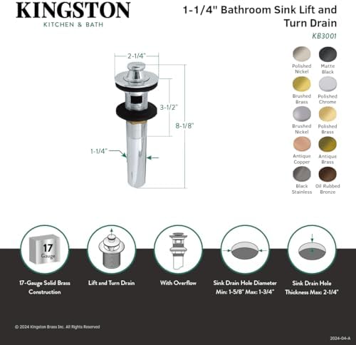 Kingston Brass KB3005 Fauceture Lift and Turn Sink Drain, Oil Rubbed Bronze - Image 4