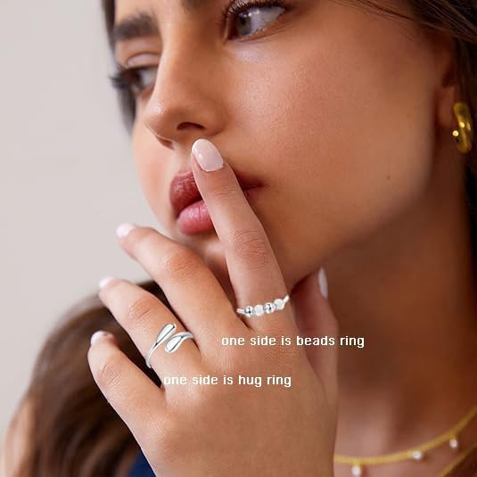 HEEYA Anxiety Rings for Women,Sterling Silver Rings to my Daughter,Adjustable Stress Spinner Ring with Beads,Anxiety Fidget Ring for Women,Thumb Jewelry for Birthday,Christmas with Gift Card