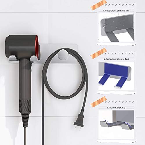 FLE Adhesive Hair Dryer Holder Blow Dryer Wall Mount Bathroom Rack Silver - Image 3