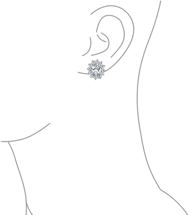Traditional Classic Bridal Simulated Gemstones Cubic Zirconia AAA CZ Halo Crown Oval Stud Clip On Earrings For Women Wedding Non Pierced Ears Rose Gold Silver Plated