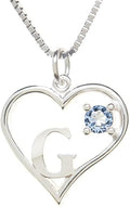 Silver Sterling Necklace Initial Letter A-Z Birthstone for Women – Personalized Custom Jewelry Pendant with Heart Design Customized Dainty Charm for Wife Girlfriend Mom – 18" Box Chain