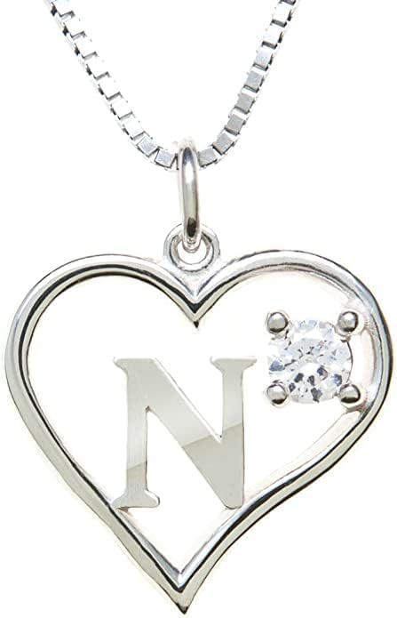 Silver Sterling Necklace Initial Letter A-Z Birthstone for Women – Personalized Custom Jewelry Pendant with Heart Design Customized Dainty Charm for Wife Girlfriend Mom – 18" Box Chain