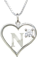 Silver Sterling Necklace Initial Letter A-Z Birthstone for Women – Personalized Custom Jewelry Pendant with Heart Design Customized Dainty Charm for Wife Girlfriend Mom – 18" Box Chain