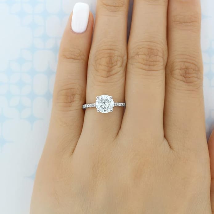 Wedding Ring Set Engagement Ring Bridal Set 2 CT Center Round Cut Moissanite Engagement Rings for Women Platinum Plated Silver Free Engraving
