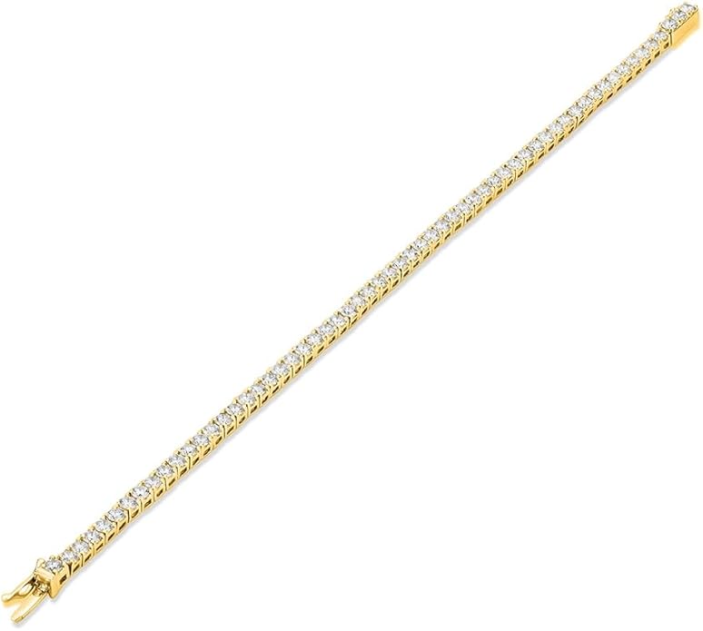 5 Carat - 10 Carat Lab Grown Diamond Tennis Bracelet | 14K Yellow Gold Four prong Link Tennis Bracelet Size 6.5 To 8 inch | D-E color and VS1 clarity
