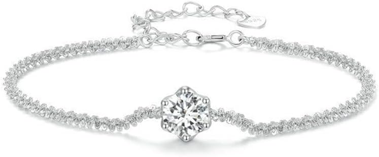 14K White Gold Over S925 Sterling Silver Princess/Round Cut D-color VVS1 Diamond Bracelet, Adjustable Chain with 0.7ct/0.5ct/1ct Diamond, Ideal Surprise for Trendy Women