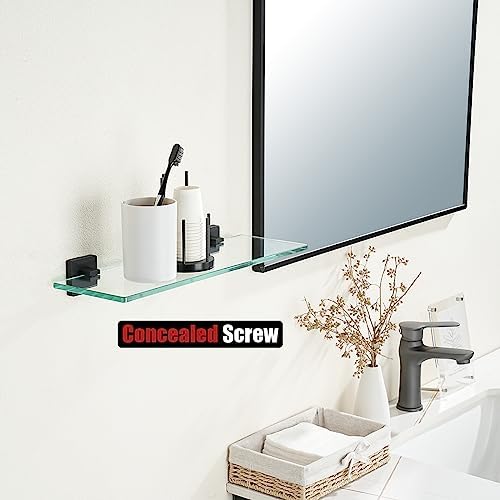 JQK Bathroom Glass Shelf Black, Tempered Glass Shower Storage 16 by 5 inches - Image 5