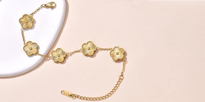 18K Gold-Plated Four Leaf Clover Bracelet for Women,Adjustable lucky Bracelet Set Jewelry Gift-Hypoallergenic Charm for Birthdays, Wellness & Daily Wear