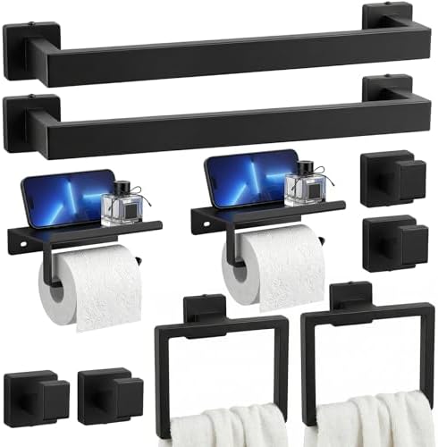 Tudoccy 10-Piece Matte Black Bathroom Hardware Set, 24in SUS304 by Tudoccy
