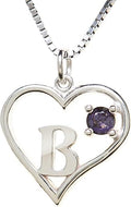 Silver Sterling Necklace Initial Letter A-Z Birthstone for Women – Personalized Custom Jewelry Pendant with Heart Design Customized Dainty Charm for Wife Girlfriend Mom – 18" Box Chain
