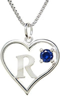 Silver Sterling Necklace Initial Letter A-Z Birthstone for Women – Personalized Custom Jewelry Pendant with Heart Design Customized Dainty Charm for Wife Girlfriend Mom – 18" Box Chain
