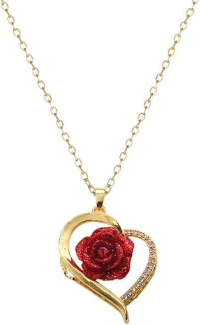 ONLYJUMP Rose Alloy Necklace for Women Heart Pendant Copper Zircon Light Luxury Fashion Jewelry Dainty Romantic Statement Necklace for Daily Wear Ideal Valentine's Day Anniversary Birthday Gift