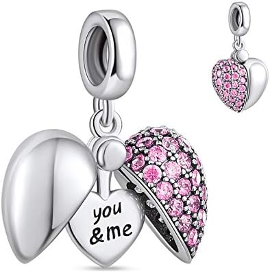 NINGAN “I Love You” Dangle Charm Love Heart Pendant Bead for Women Wife Girlfriend with 5A Cubic Zirconia for Charm Bracelets 925 Sterling Silver