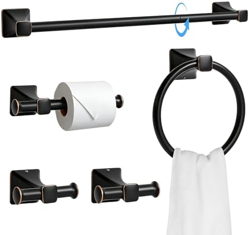 SUS304 Stainless Steel Bathroom Hardware Set, 5-Piece Matte Black Wall Mounted by Unknown