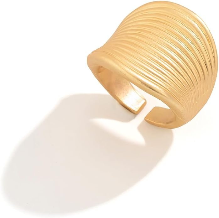 MIFYNN Chunky Gold Rings for Women Gold Silver Adjustable Thick Ring Fashion Statement Ring Open Dome Ring Chunky Silver Rings Geometric Curved Minimalist Simple Rings