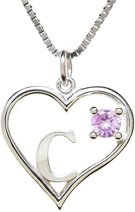 Silver Sterling Necklace Initial Letter A-Z Birthstone for Women – Personalized Custom Jewelry Pendant with Heart Design Customized Dainty Charm for Wife Girlfriend Mom – 18" Box Chain