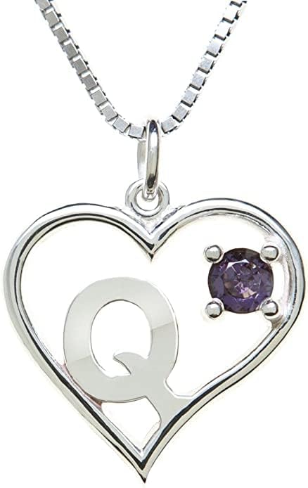 Silver Sterling Necklace Initial Letter A-Z Birthstone for Women – Personalized Custom Jewelry Pendant with Heart Design Customized Dainty Charm for Wife Girlfriend Mom – 18" Box Chain