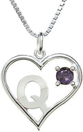 Silver Sterling Necklace Initial Letter A-Z Birthstone for Women – Personalized Custom Jewelry Pendant with Heart Design Customized Dainty Charm for Wife Girlfriend Mom – 18" Box Chain