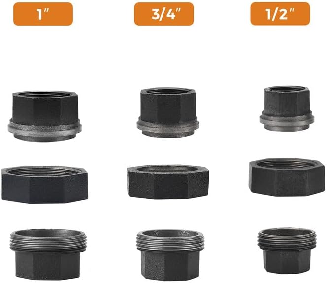 1/2" Black Pipe Fittings Union Home Expert 4 Pack | Malleable Cast Iron Pipe - Image 6