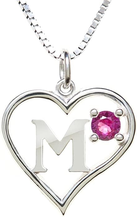 Silver Sterling Necklace Initial Letter A-Z Birthstone for Women – Personalized Custom Jewelry Pendant with Heart Design Customized Dainty Charm for Wife Girlfriend Mom – 18" Box Chain