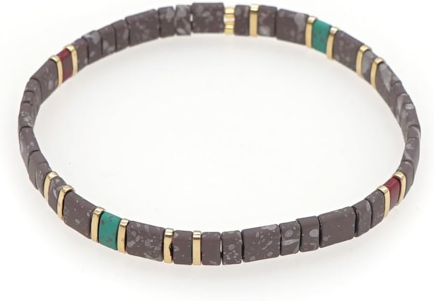 Sonateomber Tila Flat Beaded Stretch Bracelets for Women, Trendy Unique Colorful Square Beads Handmade Stack Bracelet Friendship Accessories Fashion Jewelry Gift